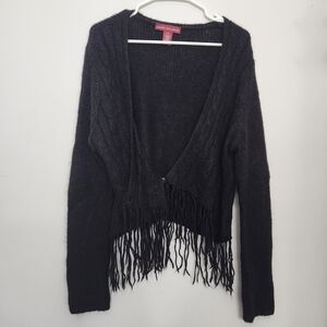 Jones Wear Jeans Black Sweater with Fringe Detail